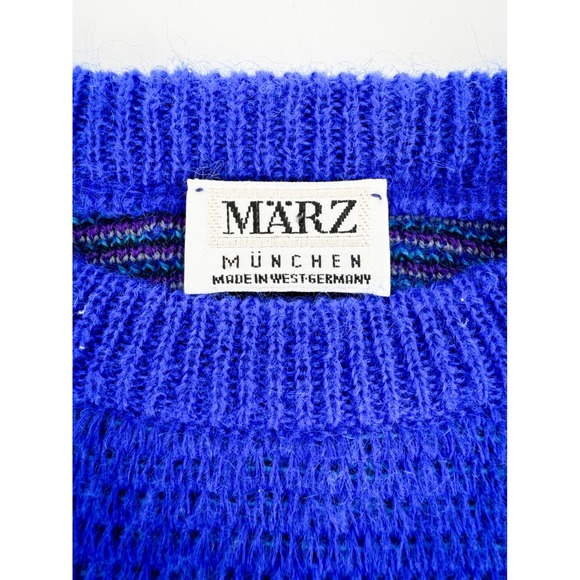 Vintage Marz Munchen West Germany Blue Kid Mohair Wool Abstract Sweater Womens 6 - Picture 2 of 4